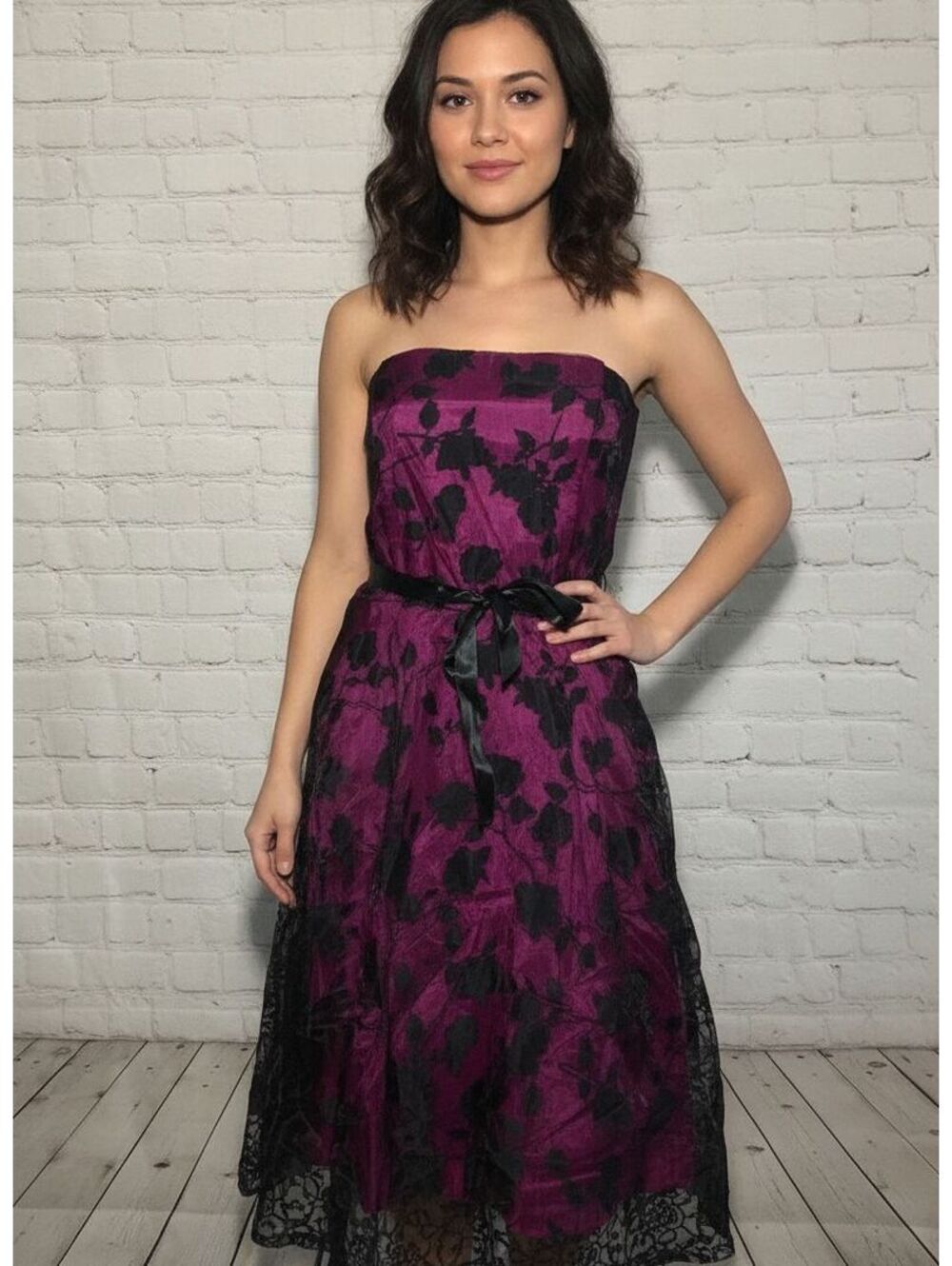 VINTAGE RAMPAGE strapless Gorgeous Purple and Black Floral Formal dress NWT